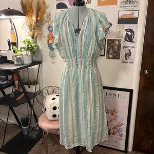 Rails Linen Cotton Stripe Dress XL NWT Flutter Sleeve